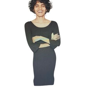 ZARA | Black Ribbed Knit Midi Dress Size S  3/4 Flare Sleeve Stretchy BNWT